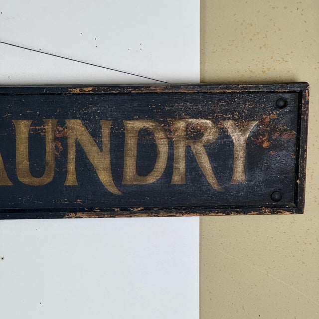 Early 20th Century Antique Large "The Red ★ Laundry" Horizontal Wood Sign With Gold Whimsical Lettering & Red Star For Sale - Image 4 of 17