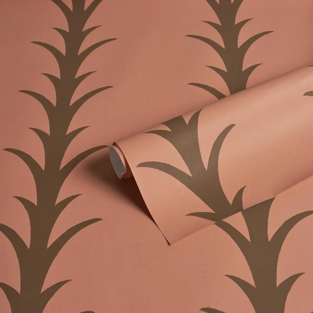 Schumacher SAMPLE - Schumacher x Celerie Kemble Acanthus Stripe Wallpaper In Brown On Rosewood For Sale - Image 4 of 4