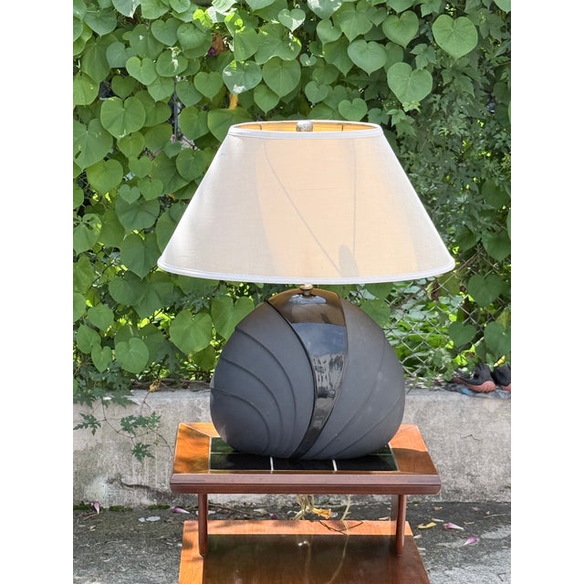 Vintage Post-Modern Art Deco Black Ceramic Table Lamp For Sale - Image 11 of 15