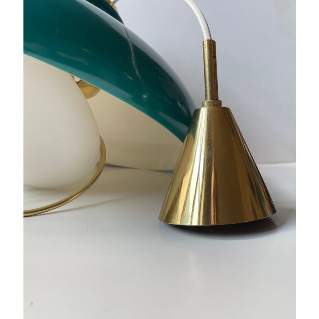 Metal Danish Modern Brass Pendant Lamp with Green Shade from Lyfa, 1960s For Sale - Image 7 of 10