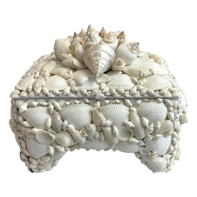 White Footed Lidded Shell Box With Decorative Cluster on Top For Sale