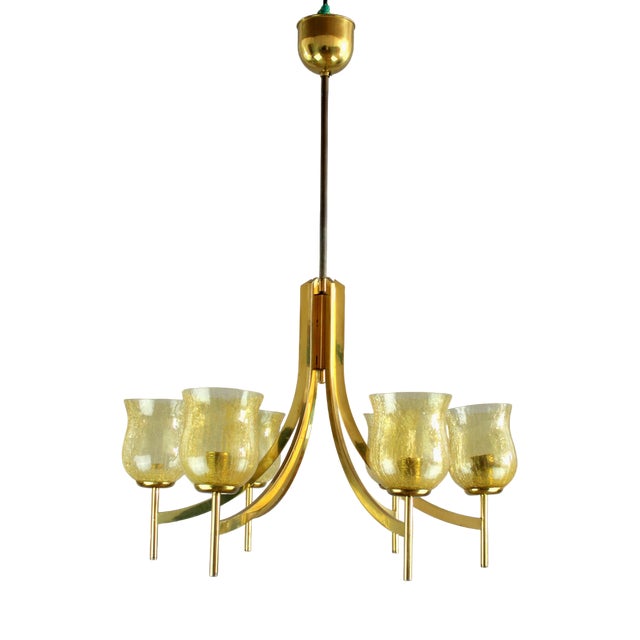 Yellow Frosted Murano Glass Chandellier, 1950s For Sale