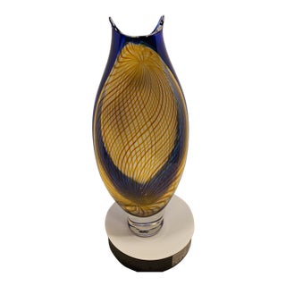 Large Signed Juston Daniels Studio Art Glass Cased "Zanfirico & Opaline" Vessel For Sale