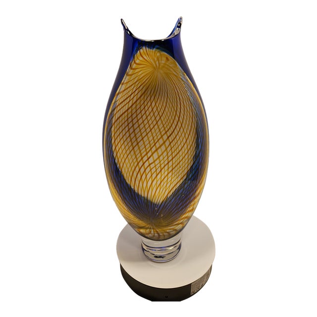 Large Signed Juston Daniels Studio Art Glass Cased "Zanfirico & Opaline" Vessel For Sale