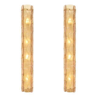 Murano Textured Amber-Orange Glass Sconces - a Pair For Sale