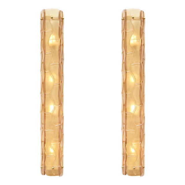 Murano Textured Amber-Orange Glass Sconces - a Pair For Sale