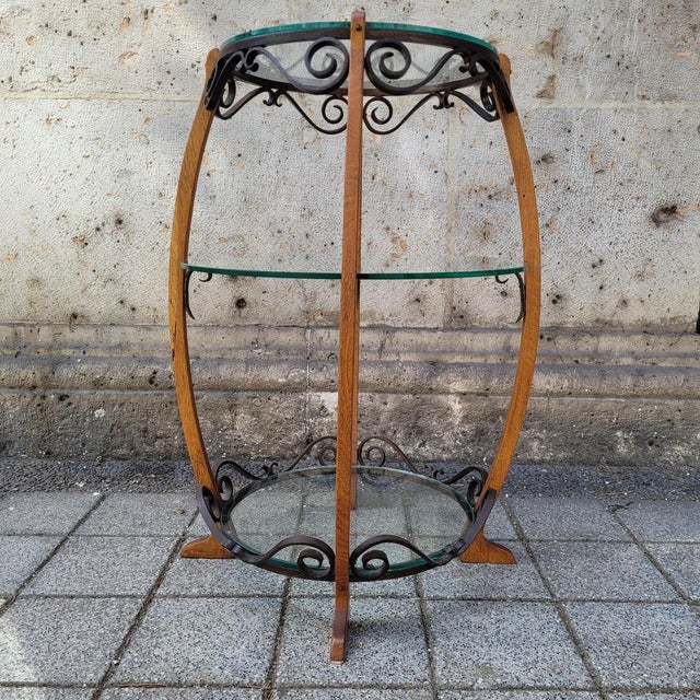 1950s Mid-Century Side Table in Wood, Wrought Iron and Glass, France, 1950s For Sale - Image 5 of 15