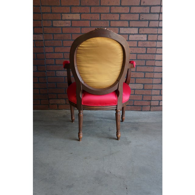 Red Antique French Carved Walnut Arm Chair For Sale - Image 8 of 10