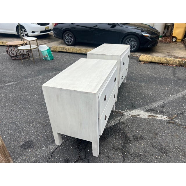 Pair of Chunky 2-Drawer Nightstands in Light Washed Wood For Sale In Philadelphia - Image 6 of 9