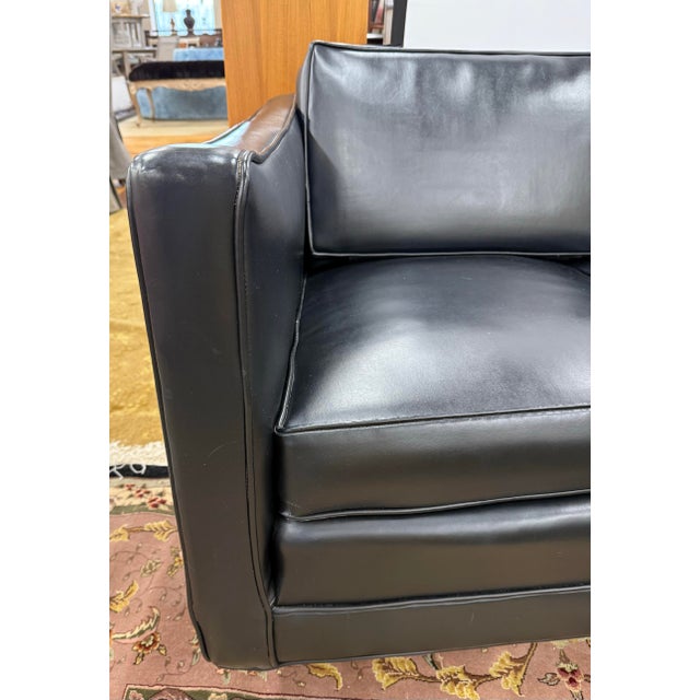 Large Vintage Mid Century Modern Black Naugahyde Sofa For Sale In New York - Image 6 of 9