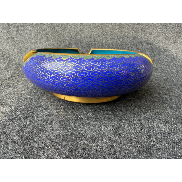 Metal Vintage Blue Floral Cliosonne Catchall For Sale - Image 7 of 9