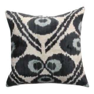 Contemporary Silk Velvet Ikat Pillow Cover Bohemian Pillow For Sale