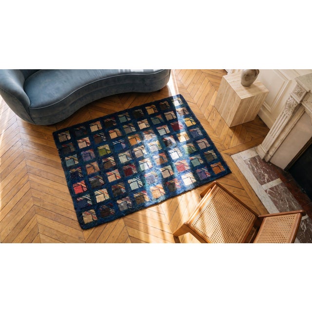 Red 1920s Multicolor Geometric Antique Log Cabin American Hooked Rug 2'7" X 3'3" Handknotted Wool Carpet For Sale - Image 8 of 8