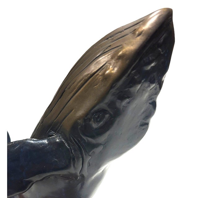 Metal 1980s Hand Casted Humpback Whale Bronze Sculpture Mounted on Stand by t.h. Oliver For Sale - Image 7 of 8