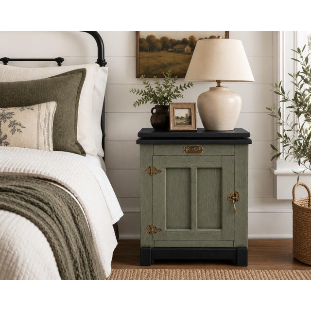 MOBILE-READY BLURB A beautifully reimagined White Clad oak nightstand featuring a rare swivel turntable top, original...