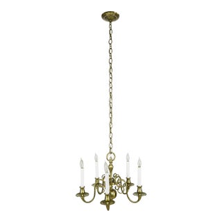 Mid 20th Century Williamsburg 5 Arm Antique Brass Finish Chandelier For Sale