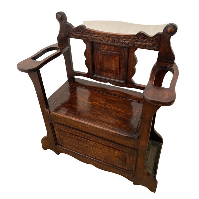 Gorgeous, Antique Entry Chair Umbrella, Cane stand, under seat storage, solid Dark Oak 35" Tall x 15' Deep X 30" wide. 18"...