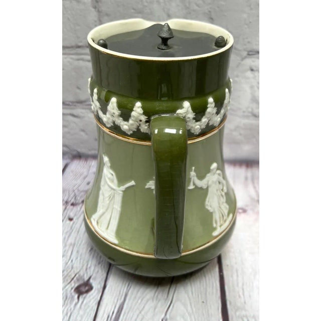 English 1890s W. & R. Carlton Ware Jasperware Style Jug With Pewter Lid For Sale - Image 3 of 8