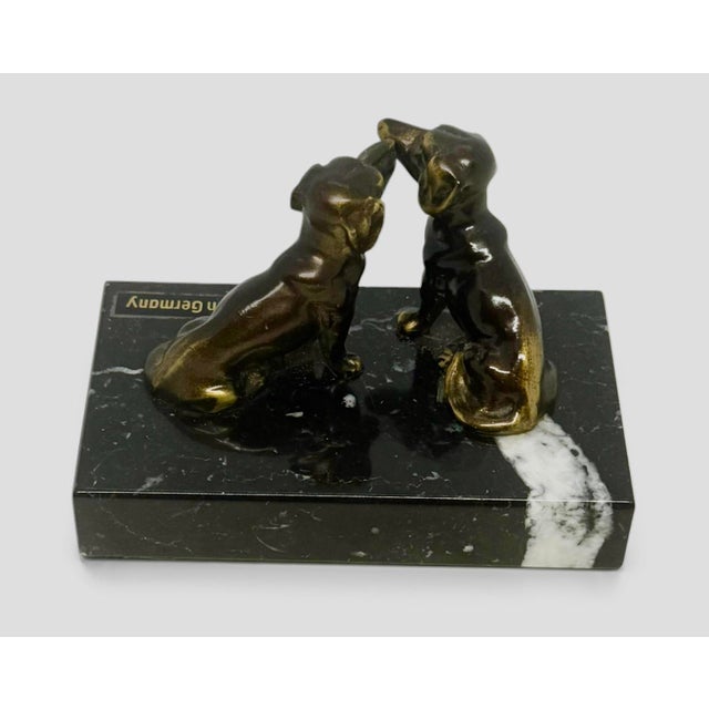 Early 20th Century Vintage German Brass Dachshunds on Marble Base Paperweight — Midcentury Desk Accessory For Sale - Image 5 of 12