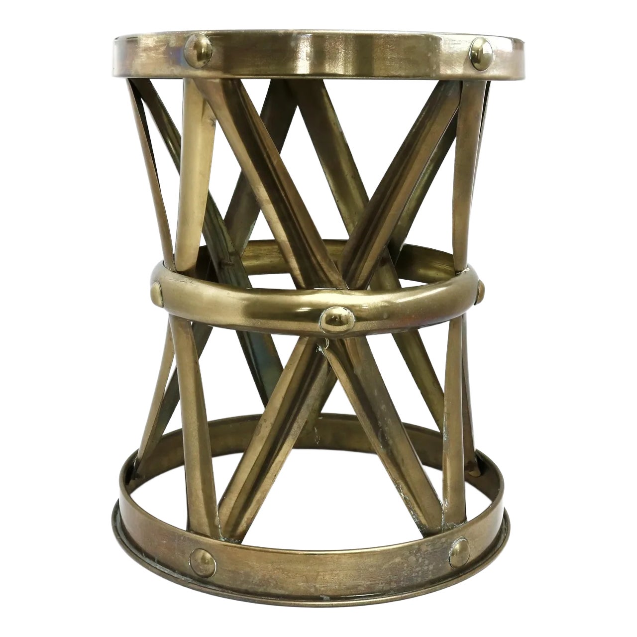 Vintage Brass Drum Side Table | Chairish