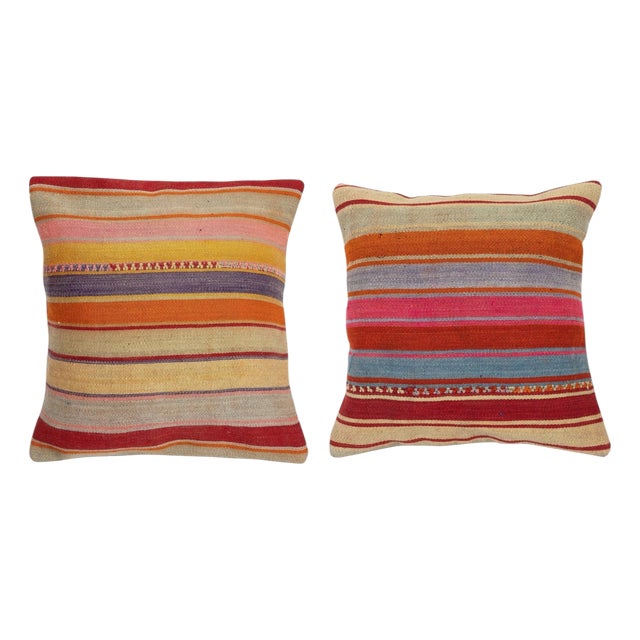 20"x20" SET OF 2 - HandWoven Kilim Cushion Covers. Throw Pillows. Accent Pillows For Sale