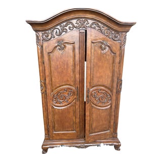 Thomasville Monumental 56" W X 89" H Chateau Provence Vintage Walnut Armoire For Sale