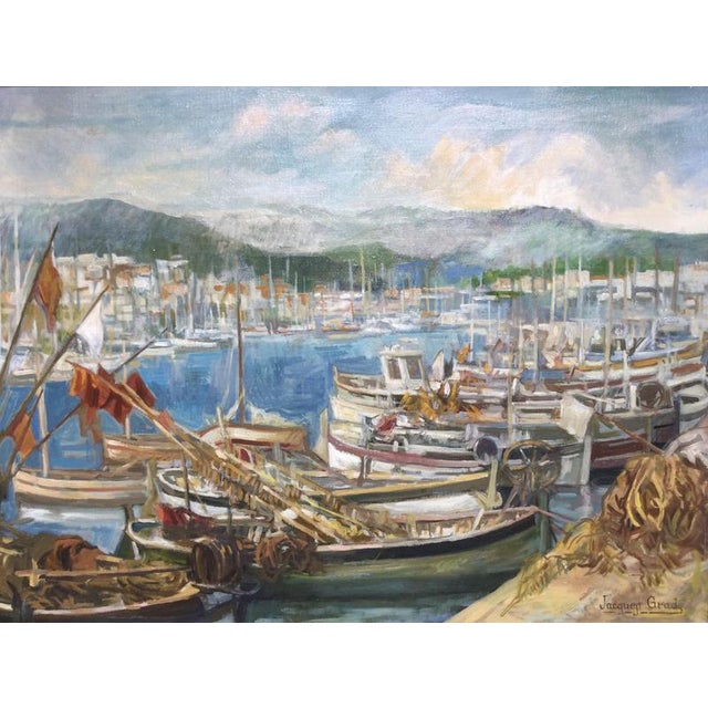 Jacques Grad, The fishing port, 1970, Oil on Canvas For Sale - Image 7 of 7
