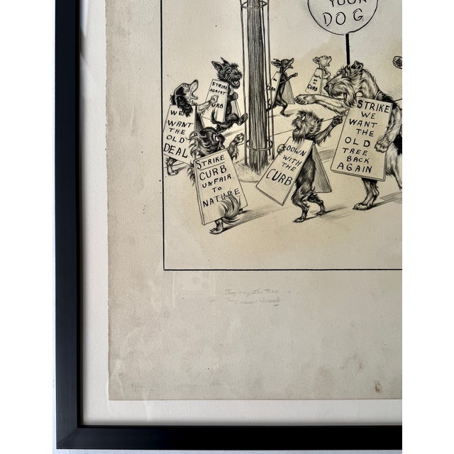 Original Vincenzo Zito Humorous Dog Protest Illustration, Graphite Drawing, 1950s For Sale - Image 17 of 18