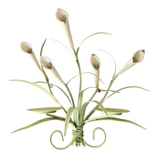 Vintage Tole Metal Lily Wall Candle Sconce – Shabby Chic Floral Wall Art With 2 Holders For Sale