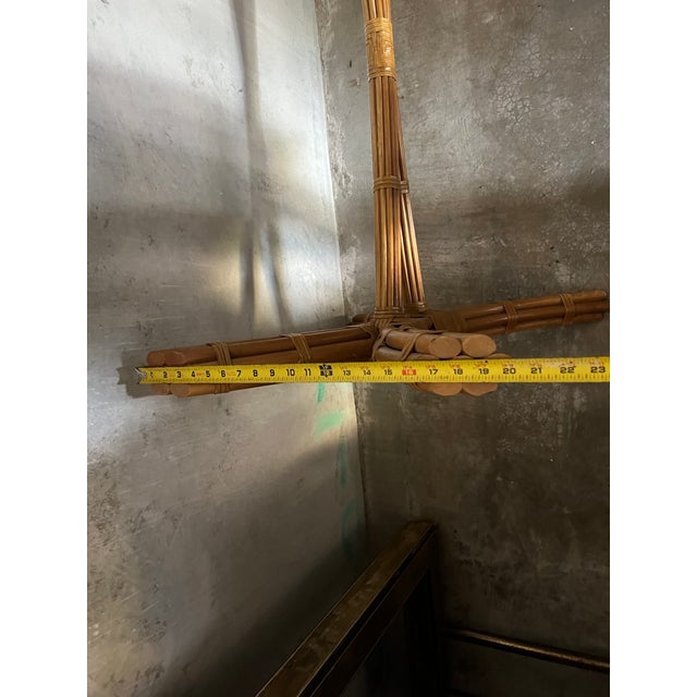 Tan Boho Chic McGuire Style Rattan Glass Top Dining Table For Sale - Image 8 of 10