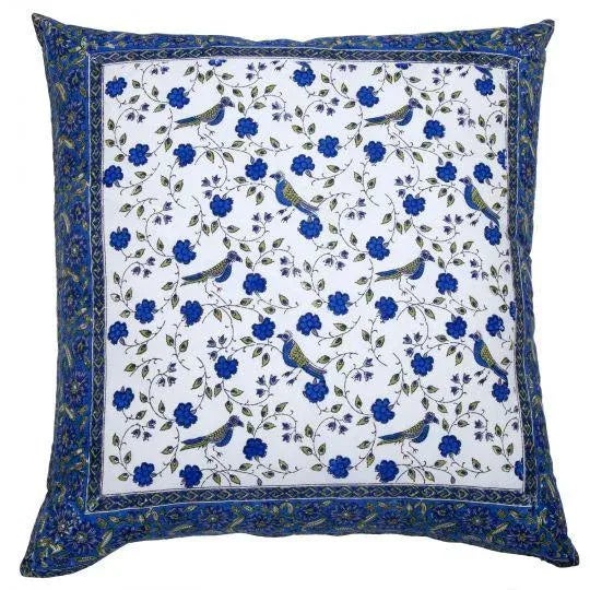 Birds on Vine-Blossom Blue Reversible Euro Sham For Sale - Image 4 of 4