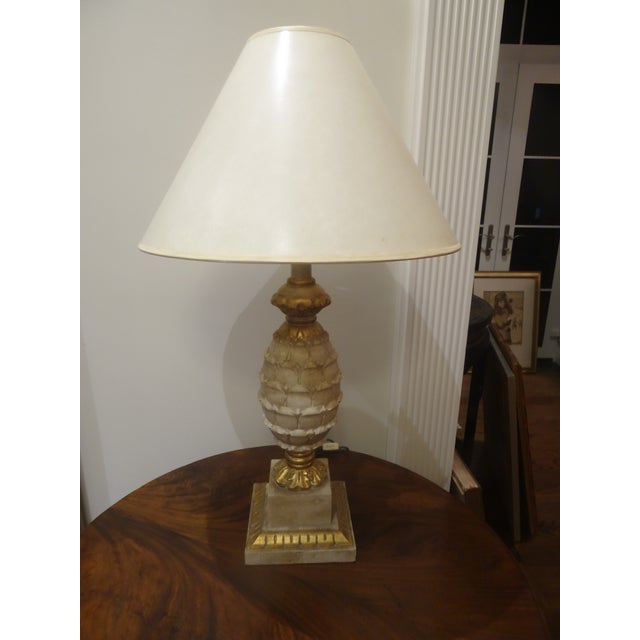 Vintage Gilt and Pickled Wood Carved Lamps - a Pair For Sale - Image 9 of 9