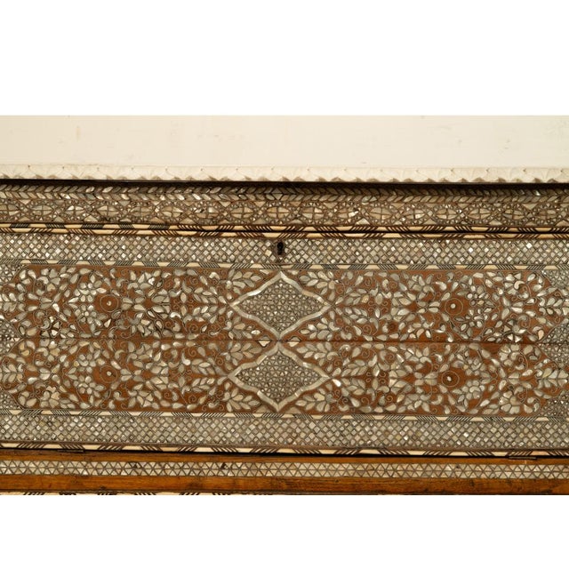 Antique Arabic Walnut Inlaid Mother-of-Pearl Dowry Marriage Chest Damascus 1860 For Sale - Image 10 of 17