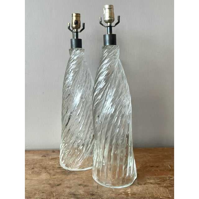 Late 20th Century Vintage Boho Twisted Blown Glass Lamps - A Pair For Sale - Image 5 of 7