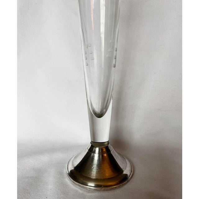 Traditional Mid 20th Century Etched Glass & Weighted Sterling Silver Bud Vase For Sale - Image 3 of 8