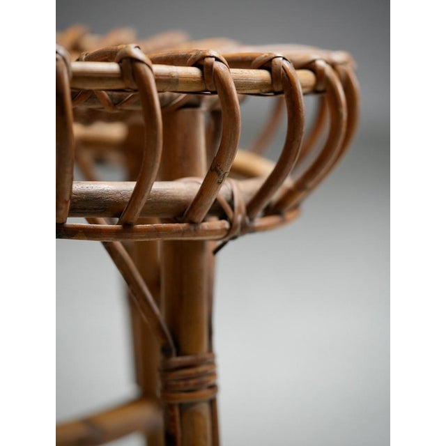 Brown Rattan and Bamboo Round Ottomans by Franco Albini, 1960s, Set of 2 For Sale - Image 8 of 10