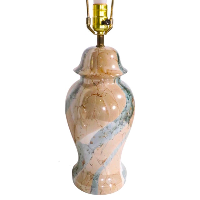 Mid 20th Century Hollywood Regency Faux Marble Ginger Jar Form Table Lamps - a Pair For Sale - Image 4 of 12