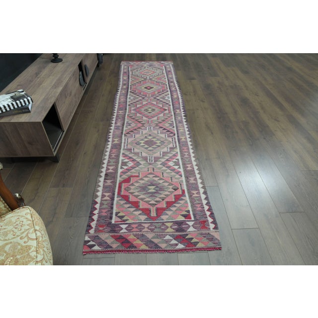 Vintage Turkish Hand-Knotted vintage rug is a semi-antique vintage runner rug.'70s Eastern region of Turkey's unique rug...