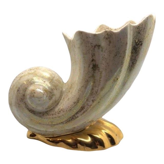 Mid 20th Century Gold and Cream Shell Vase For Sale
