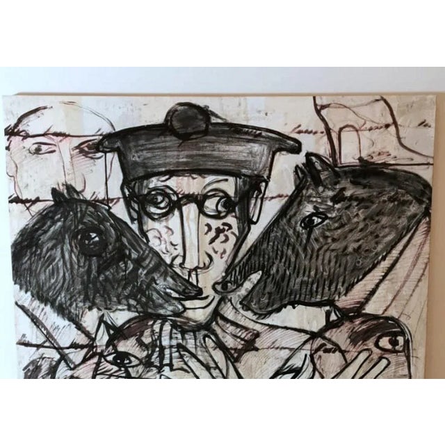 Work of the famous Italian painter Max Marra; paint mixed technique on canvas dated 2004, titled "Judges"8, on the back of...