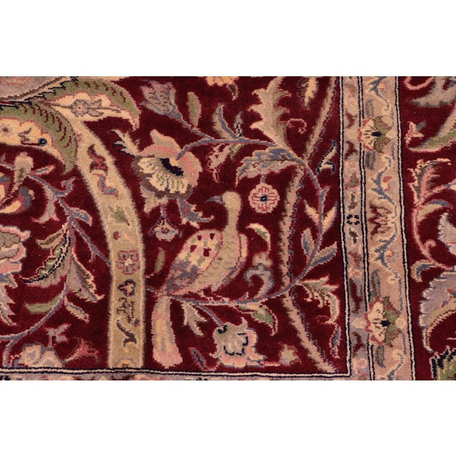 Art Nouveau Floral 1990's Pak-Persian Red/Green Wool Rug - 9'0'' X 12'3'' For Sale In New York - Image 6 of 9