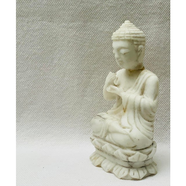 Antique Chinese Hand-Carved Alabaster Seated Buddha Sculpture For Sale - Image 9 of 13