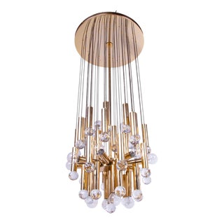 Cascading 36 Chandelier Swarovski Crystal Gilt Brass by Ernst Palme, 1960 For Sale