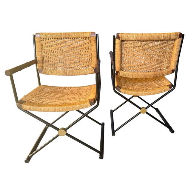 Set/4 French Jute Raffia Woven Directors Chairs For Sale - Image 9 of 12