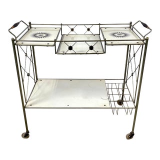 Mid Century Era Georges Briard Hollywood Regency Bar Cart Teak Brass For Sale