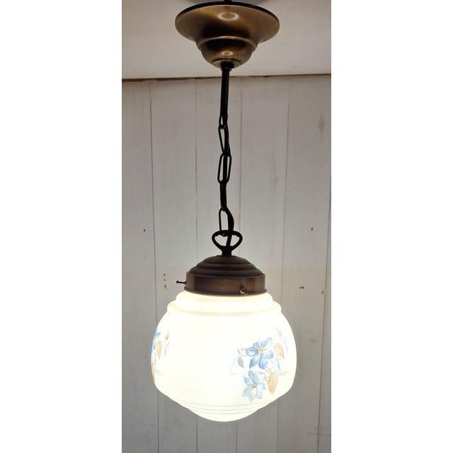 Beige Art Deco Ceiling Lamp with Beige Glass Shade on a Brass Mount, 1930s For Sale - Image 8 of 8