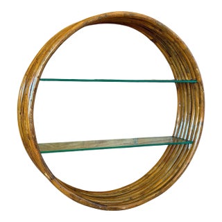 Monumental Vintage Bent Rattan Circular Wall Shelf Manner of Paul Frankl For Sale