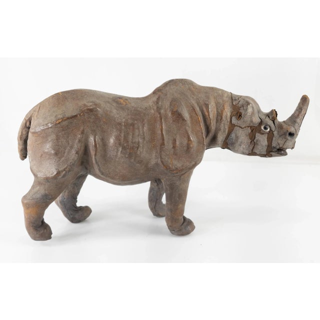 Early 20th Century Great Decorative Leather Rhinoceros With Glass Eyes For Sale - Image 5 of 12