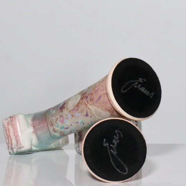 1980s Tony Evans Sculptural Raku Pottery Column Candlesticks - a Pair For Sale In Tampa - Image 6 of 11