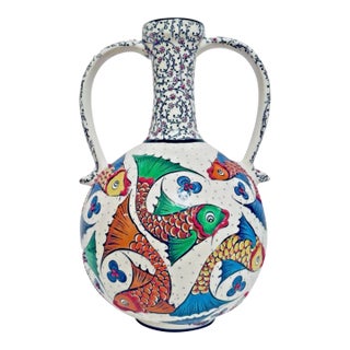 Vintage Hand Crafted Mert El Sanatlari Turkish Iznik Style Bottle Vase For Sale